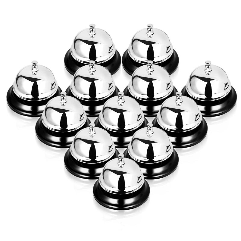 FVIEXE 12PCS Call Bell Service Bell for Desk  3.35 Inch Diameter  Call Bells with Metal Anti-Rust Construction  Front Desk Bell for Hotels  Schools  Dinner  Restaurants  Reception  Hospitals (Silver) - Image 1